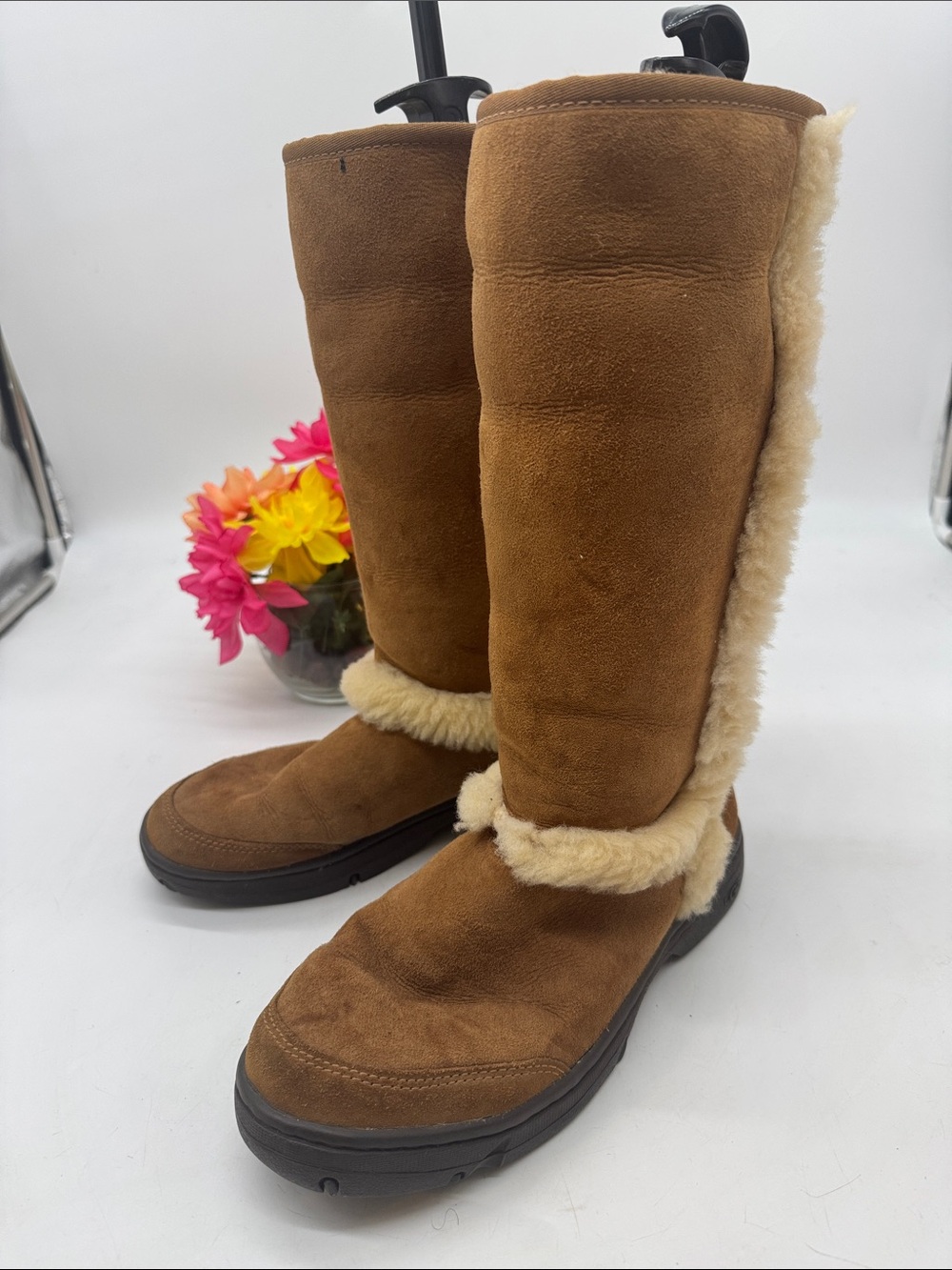 UGG Tall Chestnut Suede Shearling-Lined Winter Boots